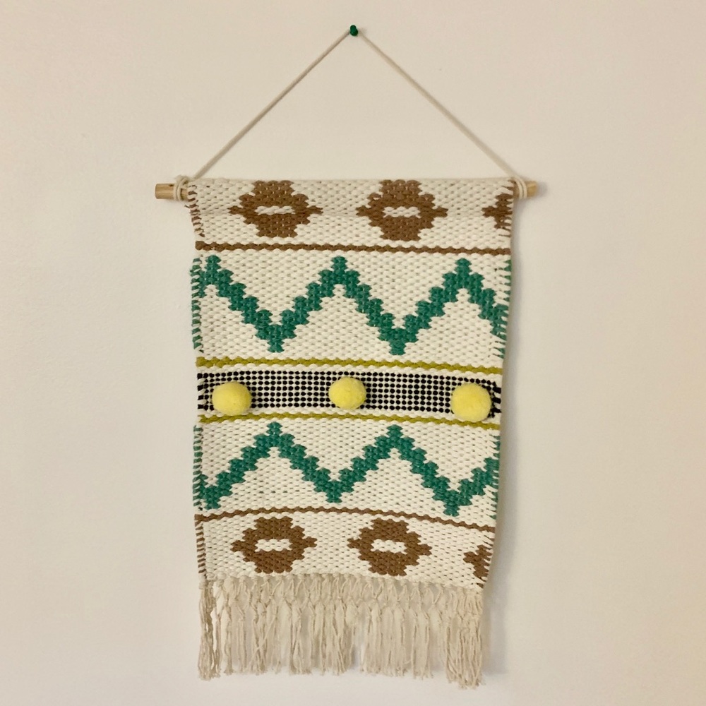 Woven Wall Hanging With Pompoms & Fringe Details